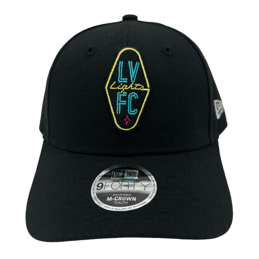 Kids' Las Vegas Lights FC New Era Crest Logo Black 9FORTY Mid Crown Snapback Cap