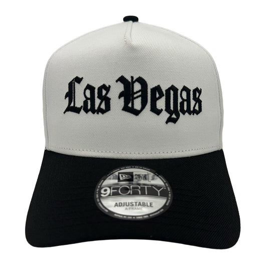 Las Vegas Lights FC New Era Las Vegas Gothic Text White/Black 9FORTY A-Frame Snapback Cap