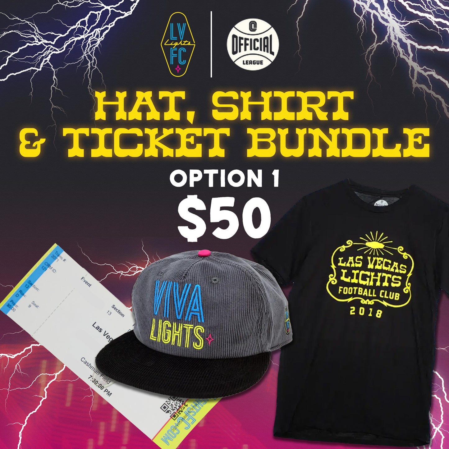 FLASH WEEK BUNDLE OPTION 1: Official League x Lights Hat, Shirt, & Ticket