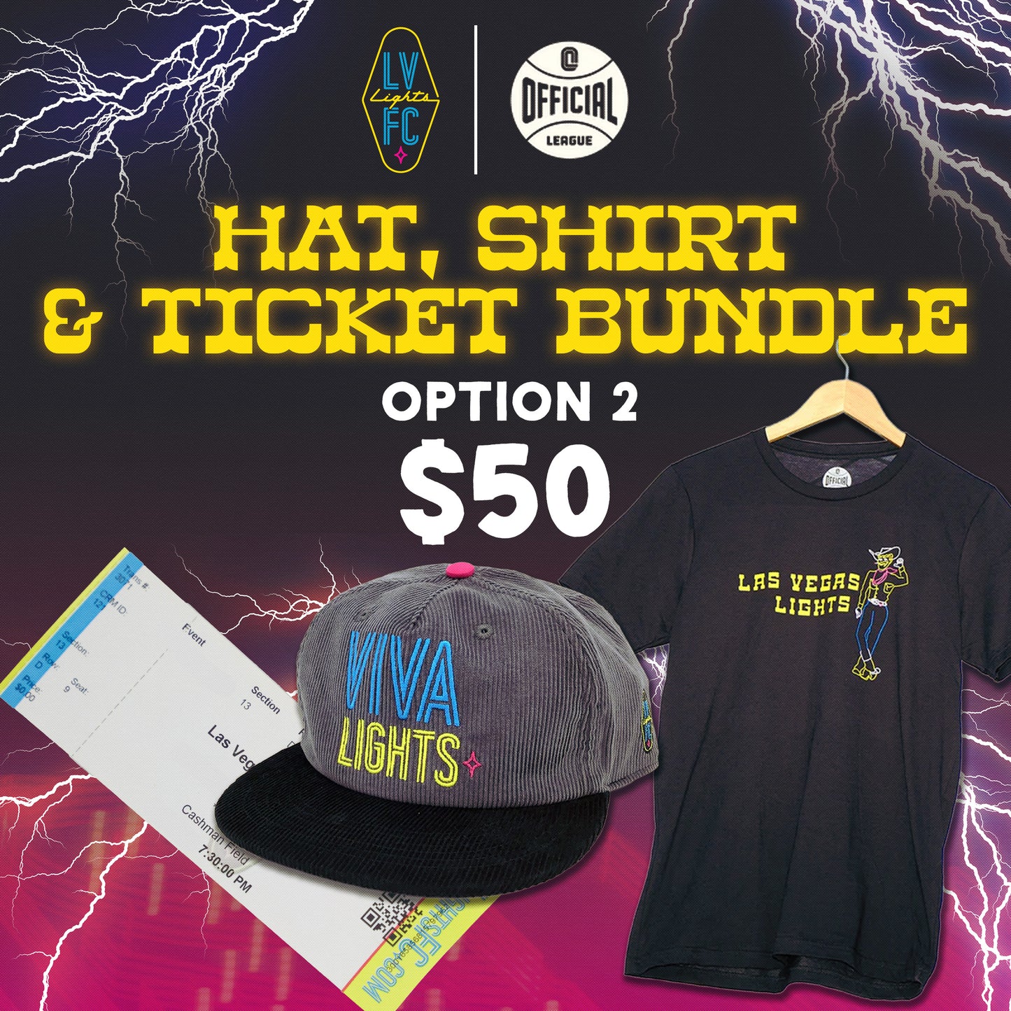 FLASH WEEK BUNDLE OPTION 2: Official League x Lights Hat, Shirt, & Ticket
