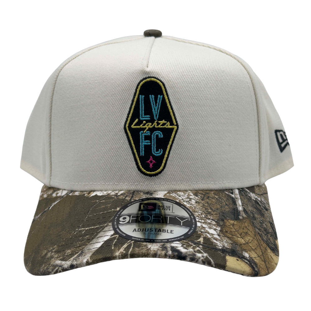 Las Vegas Lights FC New Era Crest Logo Chrome White/Realtree Camo 9FORTY A-Frame Snapback Cap