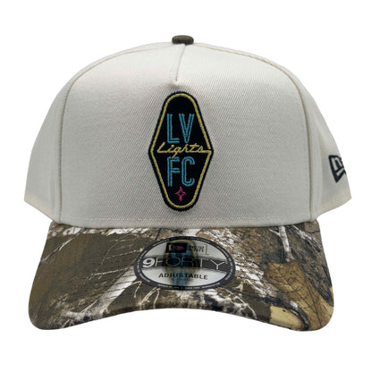 Las Vegas Lights FC New Era Crest Logo Chrome White/Realtree Camo 9FORTY A-Frame Snapback Cap