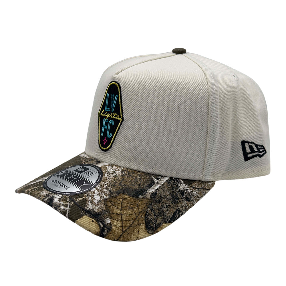 Las Vegas Lights FC New Era Crest Logo Chrome White/Realtree Camo 9FORTY A-Frame Snapback Cap