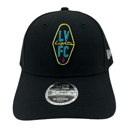 Kids' Las Vegas Lights FC New Era Crest Logo Black 9FORTY Mid Crown Snapback Cap