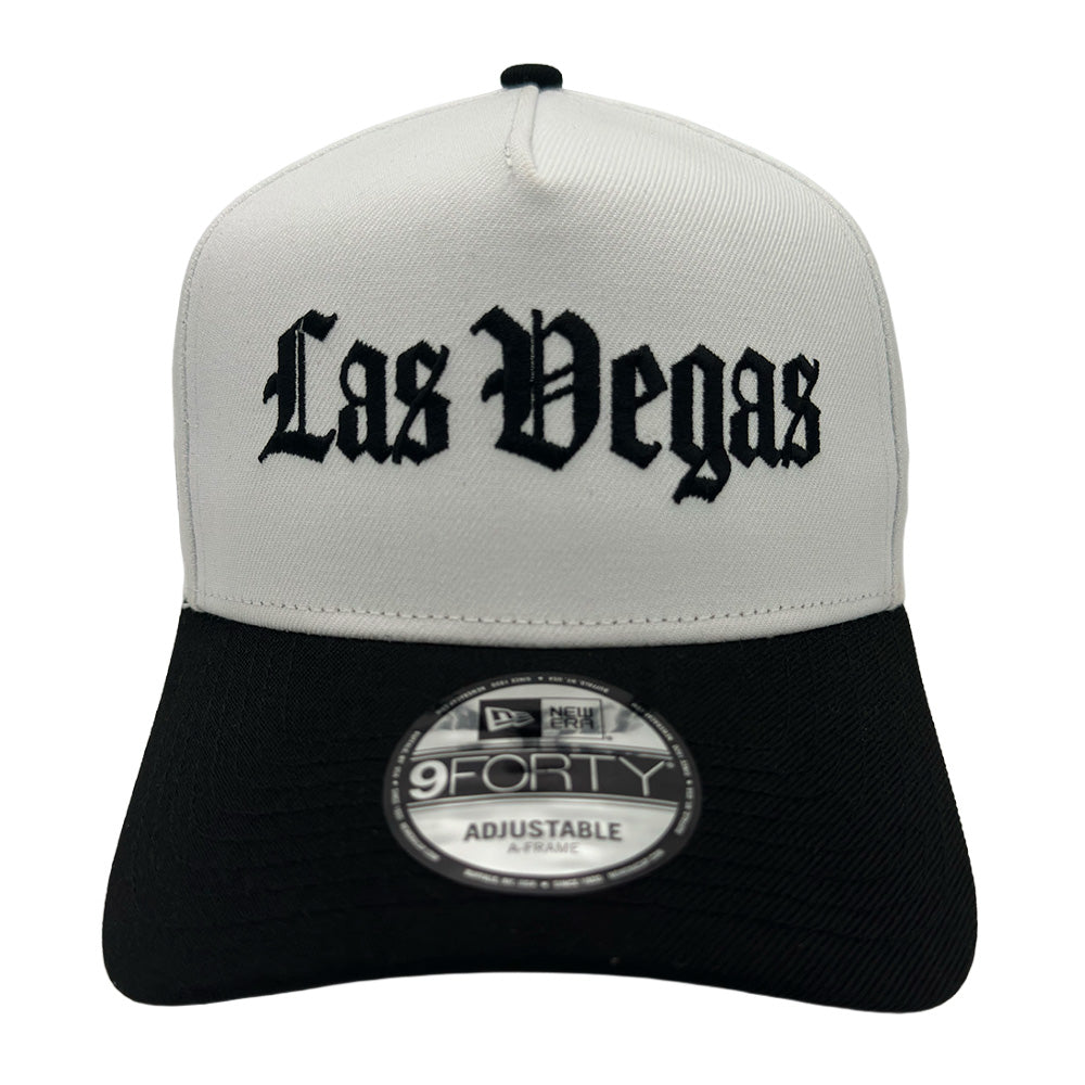 Las Vegas Lights FC New Era Las Vegas Gothic Text White/Black 9FORTY A-Frame Snapback Cap