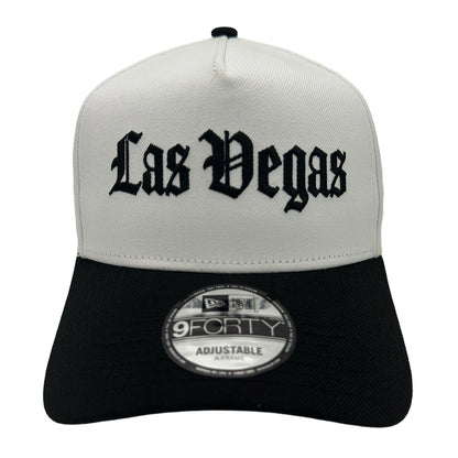 Las Vegas Lights FC New Era Las Vegas Gothic Text White/Black 9FORTY A-Frame Snapback Cap