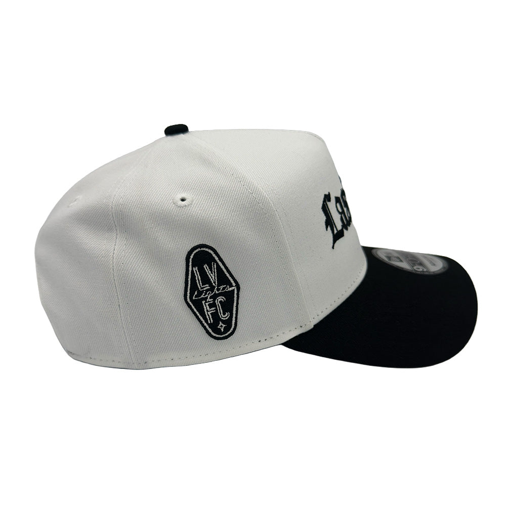 Las Vegas Lights FC New Era Las Vegas Gothic Text White/Black 9FORTY A-Frame Snapback Cap