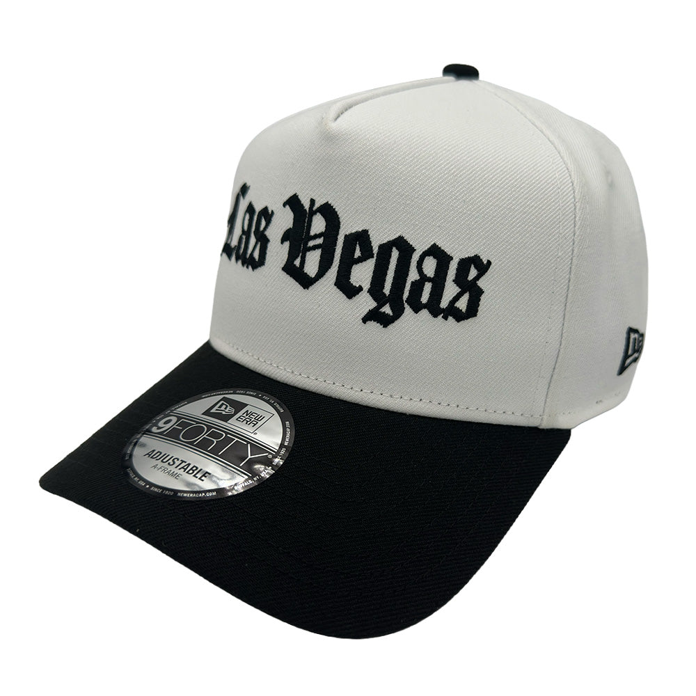 Las Vegas Lights FC New Era Las Vegas Gothic Text White/Black 9FORTY A-Frame Snapback Cap