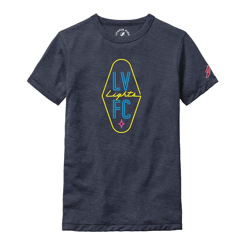 Kids' Las Vegas Lights FC League Crest Logo Victory Falls Heather Navy Tri-Blend T-Shirt