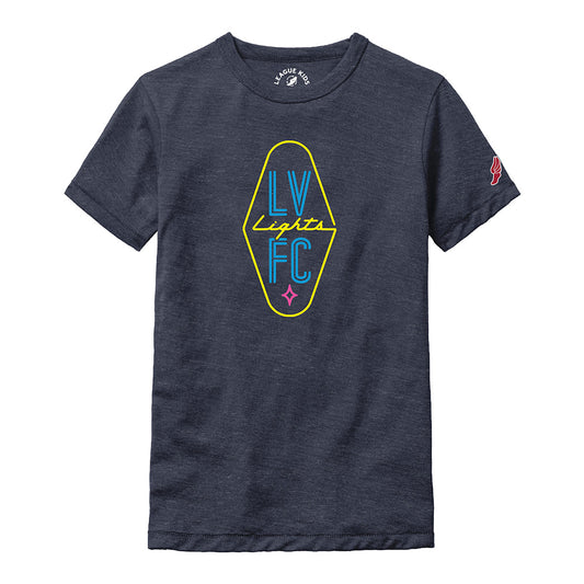 Kids' Las Vegas Lights FC League Crest Logo Victory Falls Heather Navy Tri-Blend T-Shirt