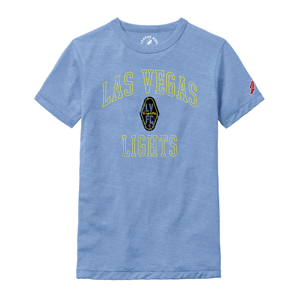 Kids' Las Vegas Lights FC League Outline Victory Falls Power Blue Tri-Blend T-Shirt
