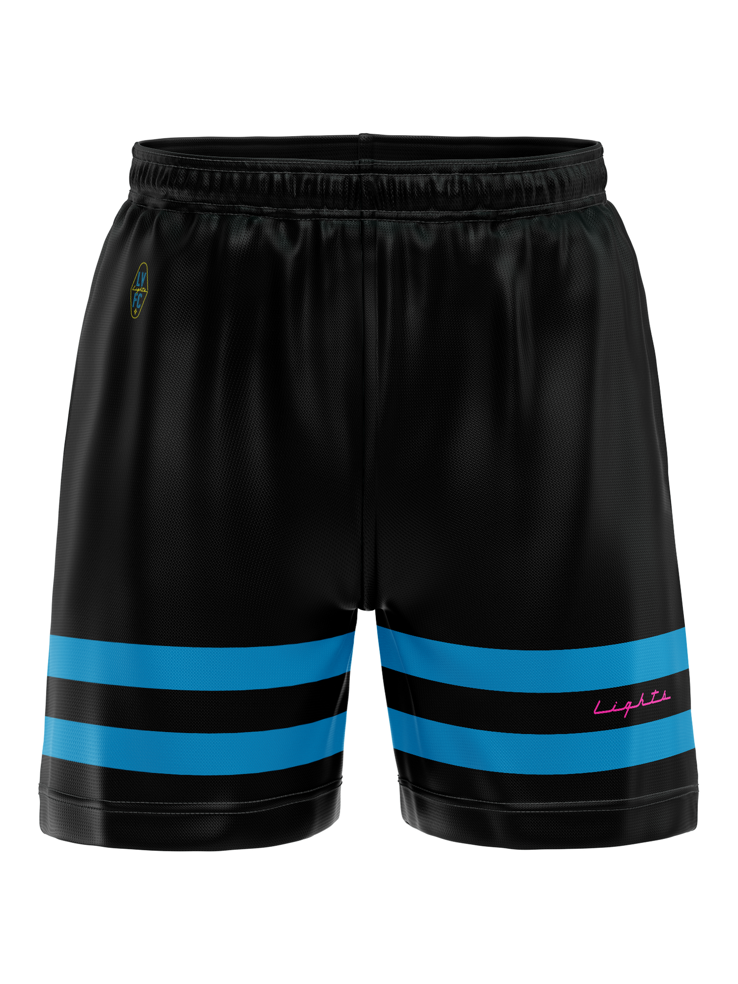 Las Vegas Lights FC Bench Clearers Lights Script Black/Blue Stripes Mesh Shorts