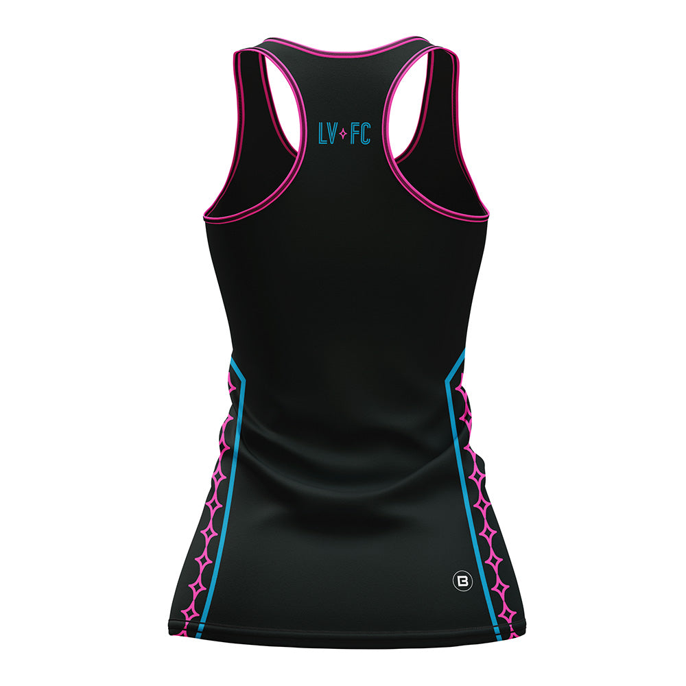 Women's Las Vegas Lights FC Bench Clearers Crest Logo Midnight Neon Black Racerback Premier Tank