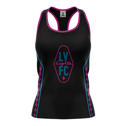 Women's Las Vegas Lights FC Bench Clearers Crest Logo Midnight Neon Black Racerback Premier Tank