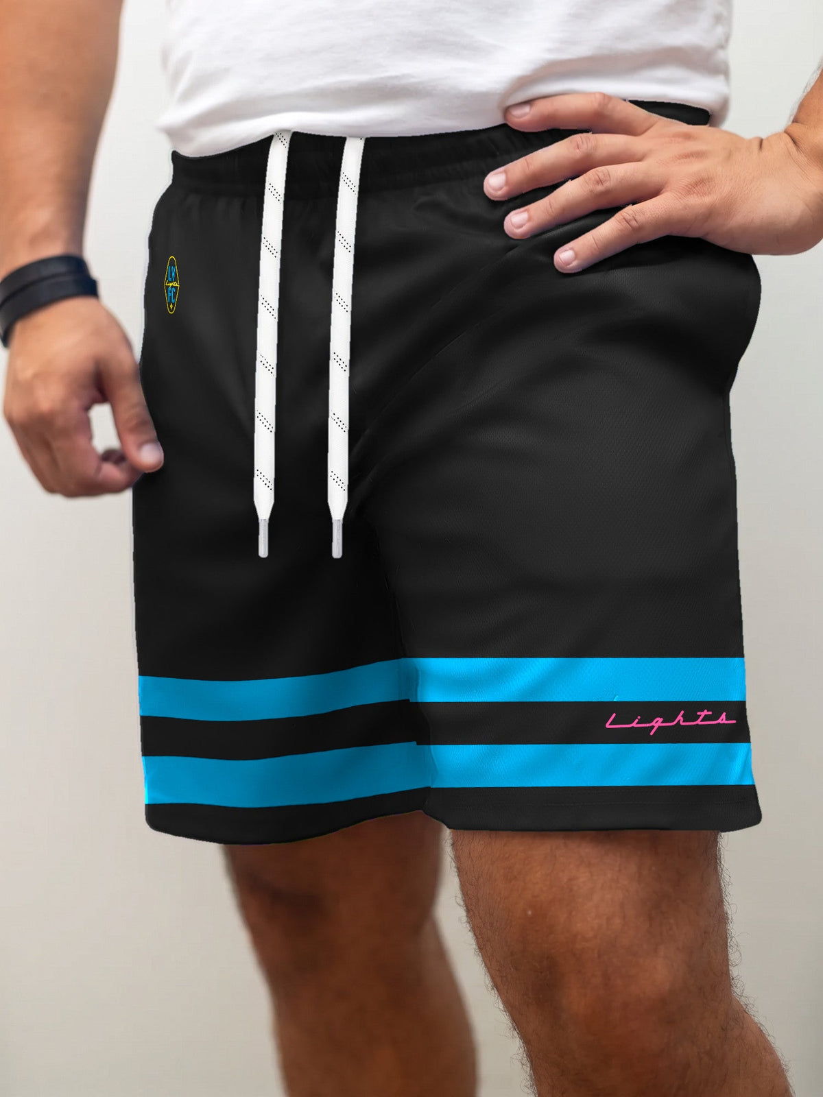 Las Vegas Lights FC Bench Clearers Lights Script Black/Blue Stripes Mesh Shorts