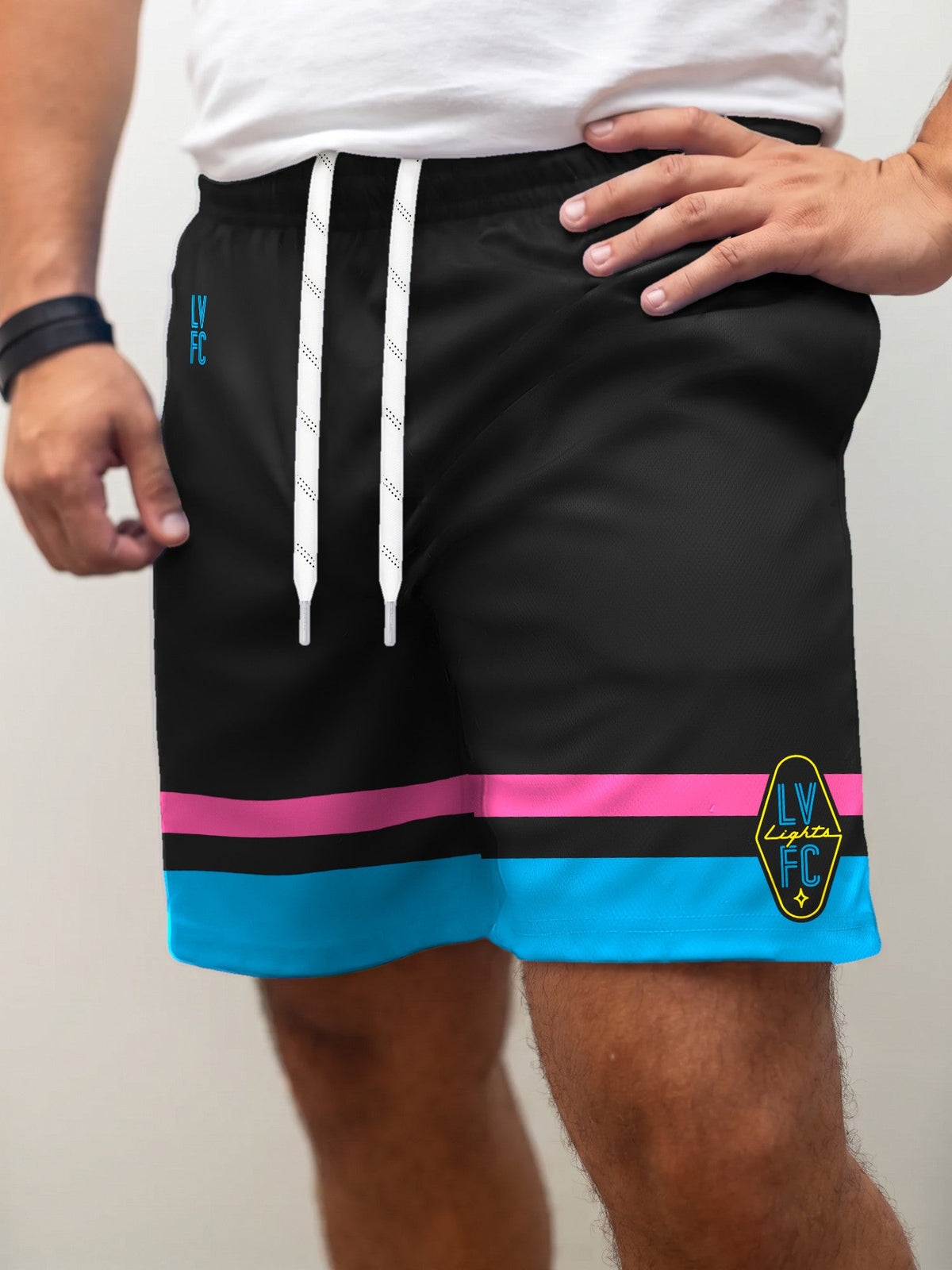 Las Vegas Lights FC Bench Clearers Crest Logo Black/Blue/Magenta Mesh Shorts